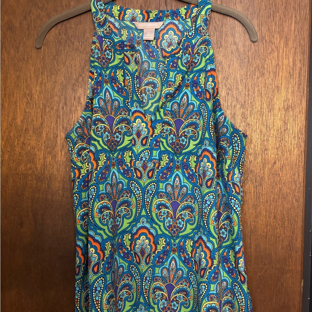 Paisley Print Sleeveless Top - Blue and Green